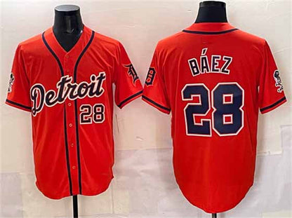 Detroit Tigers #28 Javier B¨¢ez Orange With Patch Vapor Premier Limited Stitched Baseball Jersey