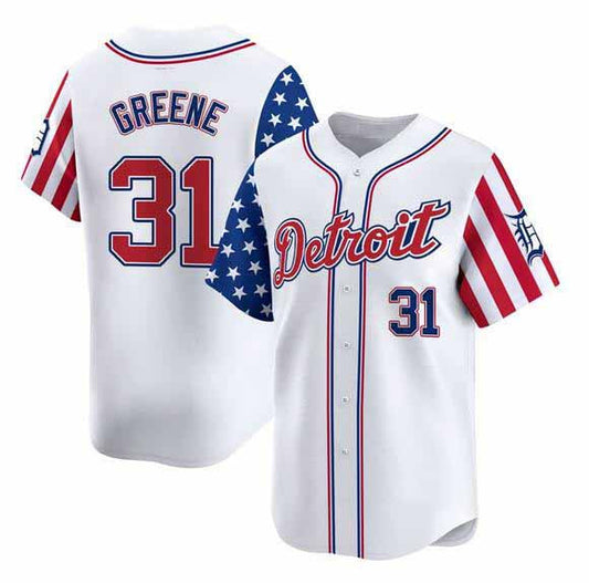 Detroit Tigers #31 Riley Greene White 2025 Independence Day Vapor Premier Limited Stitched Baseball Jersey