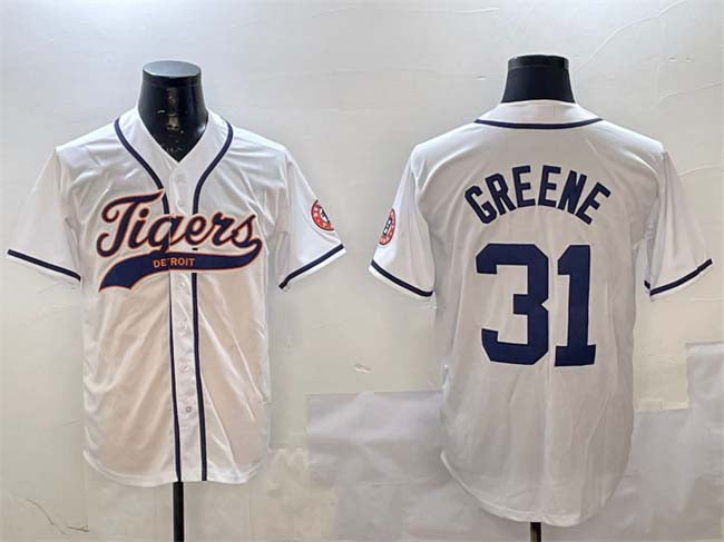Detroit Tigers #31 Riley Greene White With Patch Cool Base Stitched Baseball Jersey