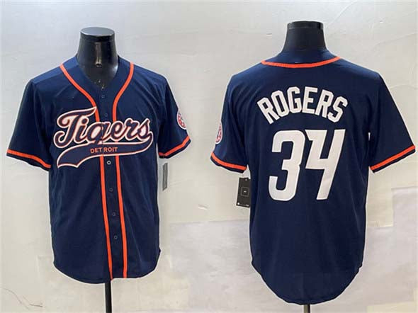 Detroit Tigers #34 Jake Rogers Navy With Patch Cool Base Stitched Baseball Jersey