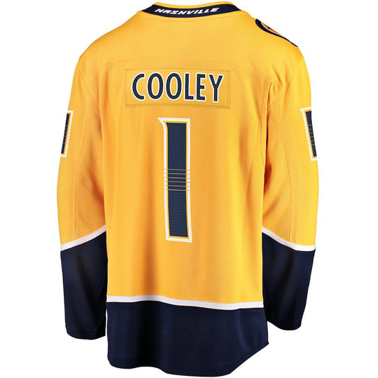 N.Predators #1 Devin Cooley Fanatics Branded Home Breakaway Player Jersey  Gold Stitched American Hockey Jerseys CustomName