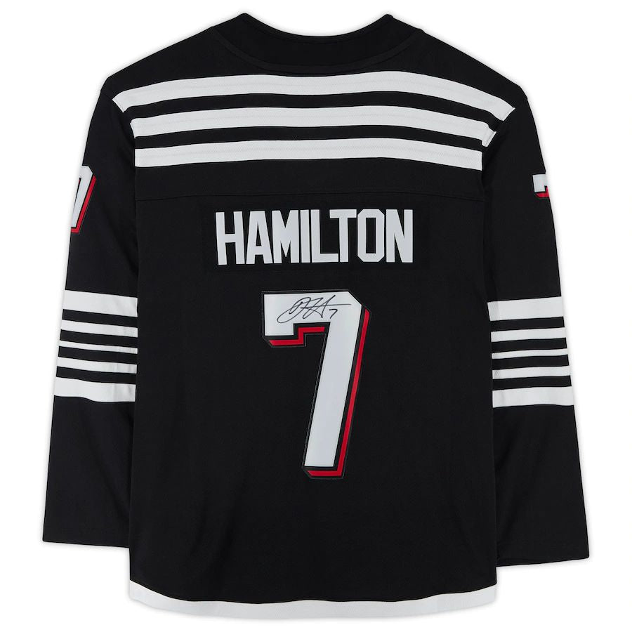 NJ.Devils #7 Dougie Hamilton Fanatics Authentic Autographed Branded Alternate Breakaway Jersey Black Stitched American Hockey Jerseys CustomName