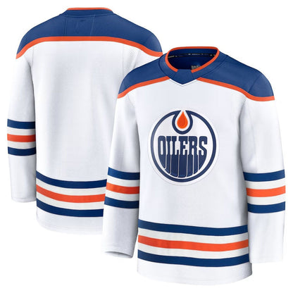 E.Oilers Fanatics Away Premium Jersey - White Stitched American Hockey Jerseys CustomName