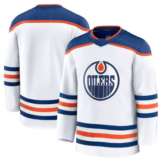 E.Oilers Fanatics Away Premium Jersey - White Stitched American Hockey Jerseys CustomName