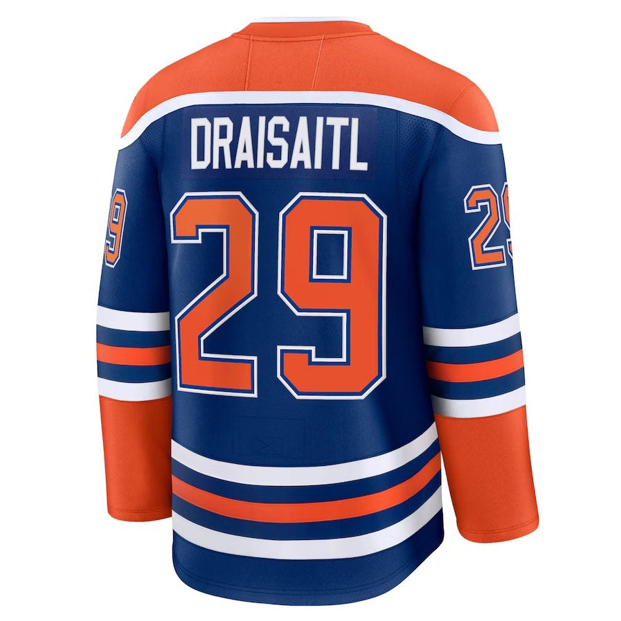 E.Oilers #29 Leon Draisaitl Fanatics Home Premium Jersey - Royal Stitched American Hockey Jerseys CustomName