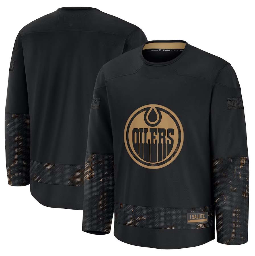 E.Oilers Fanatics 2024 Military Appreciation Practice Jersey - Black Stitched American Hockey Jerseys CustomName