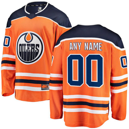 Custom E.Oilers Fanatics Branded Home Breakaway Orange Jersey Stitched American Hockey Jerseys CustomName