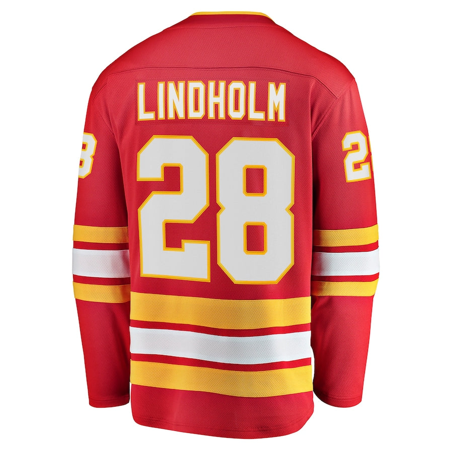 C.Flames #28 Elias Lindholm Fanatics Branded Home Team Breakaway Player Jersey Red Stitched American Hockey Jerseys CustomName