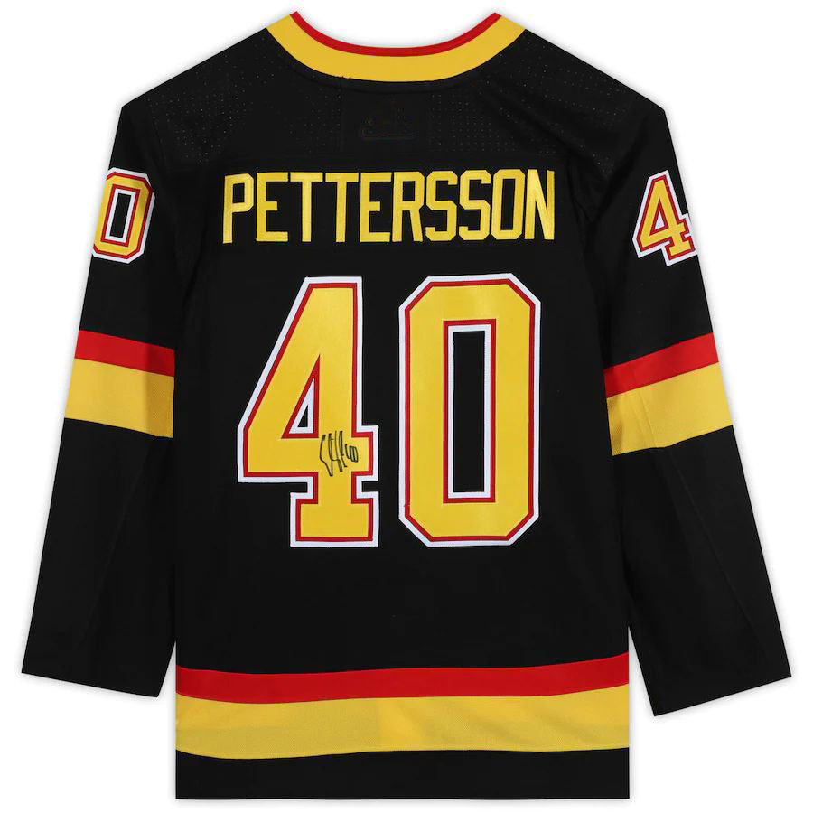 V.Canucks #40 Elias Pettersson Fanatics Authentic Autographed Alternate Black Stitched American Hockey Jerseys CustomName