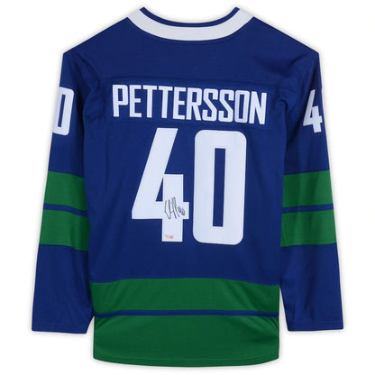V.Canucks #40 Elias Pettersson Fanatics Authentic Autographed Alternate Breakaway Jersey Blue Stitched American Hockey Jerseys CustomName