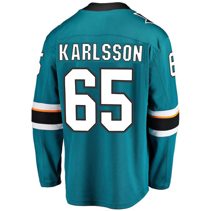 SJ.Sharks #65 Erik Karlsson Fanatics Branded 2021-22 Home Premier Breakaway Player Jersey Teal Stitched American Hockey Jerseys CustomName
