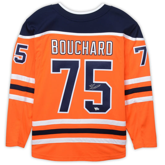 E.Oilers #75 Evan Bouchard Fanatics Authentic Autographed Breakaway Jersey Orange Stitched American Hockey Jerseys CustomName