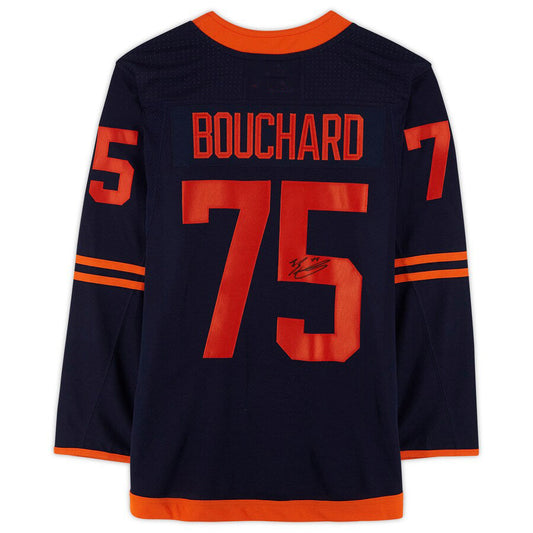 E.Oilers #75 Evan Bouchard Fanatics Authentic Autographed Jersey Navy Stitched American Hockey Jerseys CustomName