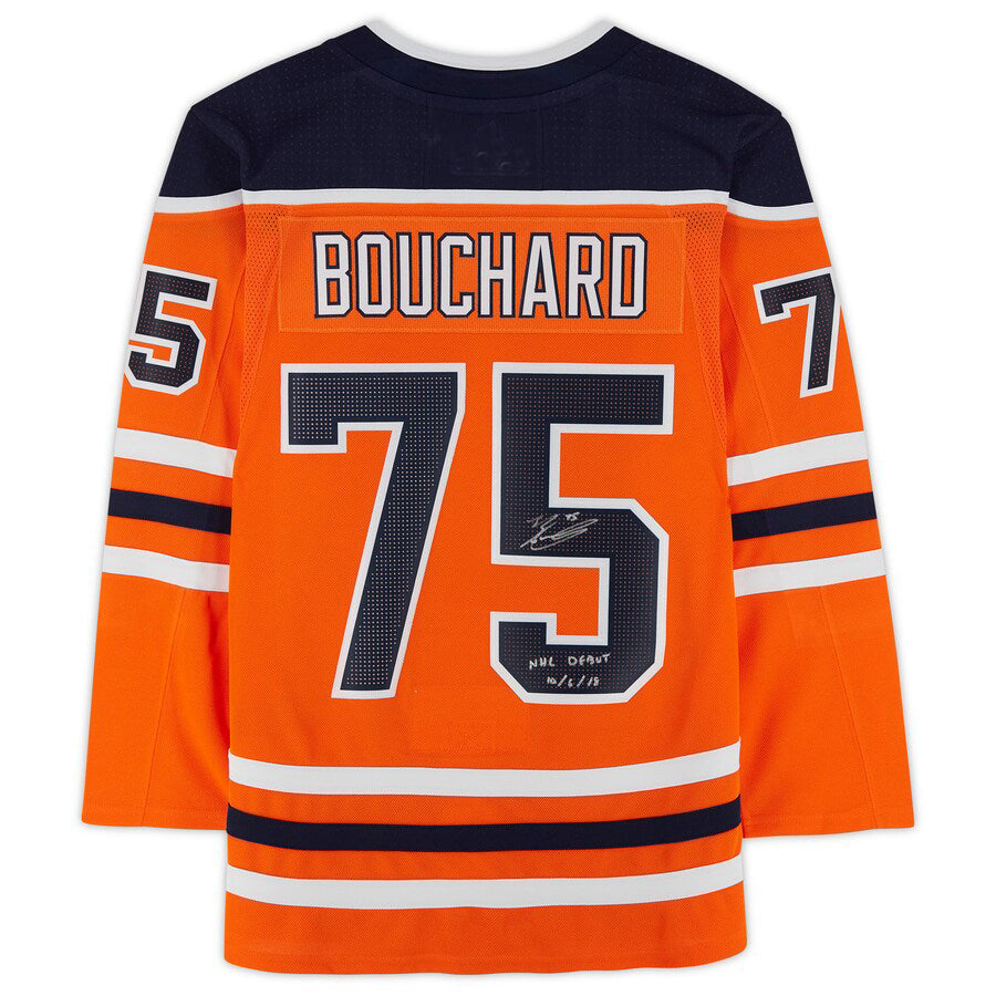 E.Oilers #75 Evan Bouchard Fanatics Authentic Autographed with Debut 10-6-18 Inscription  Orange Stitched American Hockey Jerseys CustomName