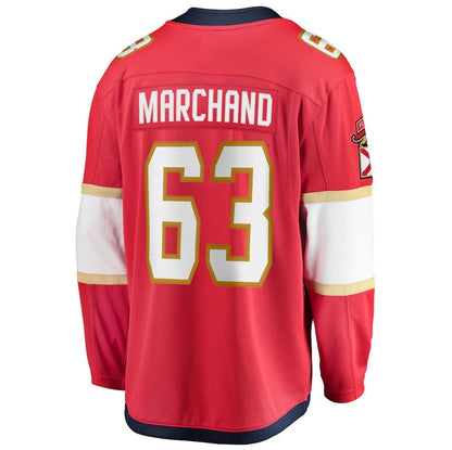F.Panthers #63 Brad Marchand Fanatics Home Breakaway Jersey - Red Stitched American Hockey Jerseys CustomName