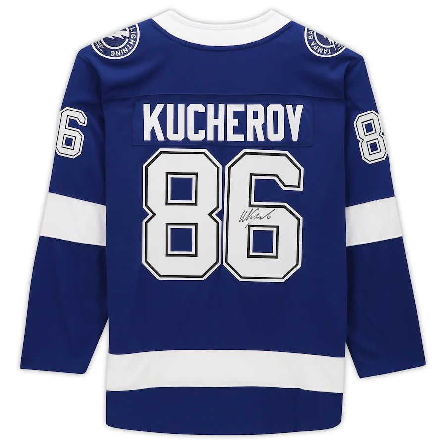 TB.Lightning #86 Nikita Kucherov Fanatics Authentic Autographed Breakaway Jersey Blue Stitched American Hockey Jerseys CustomName