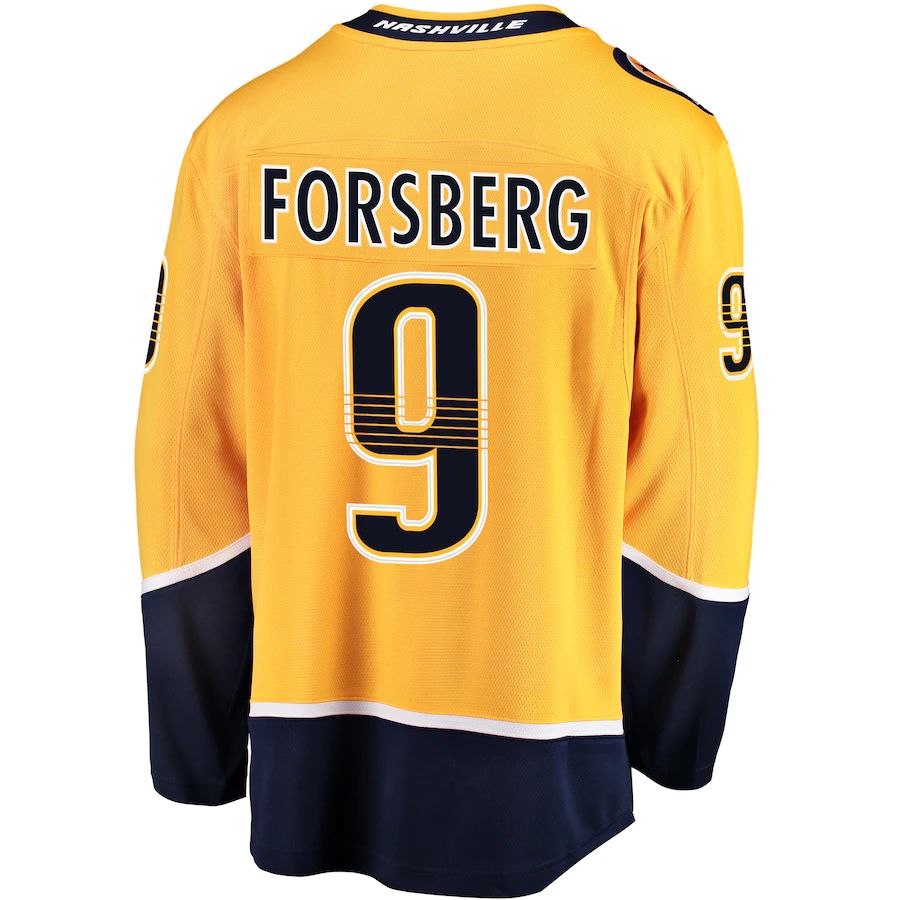 N.Predators #9 Filip Forsberg Fanatics Branded Breakaway Player Jersey Gold Stitched American Hockey Jerseys CustomName
