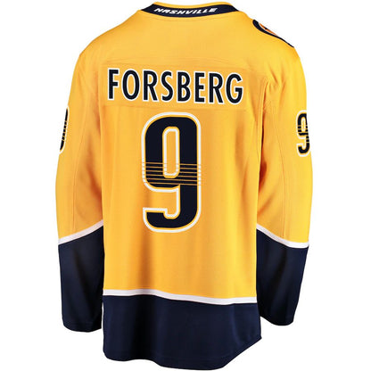 N.Predators #9 Filip Forsberg Fanatics Branded Breakaway Player Jersey Gold Stitched American Hockey Jerseys CustomName