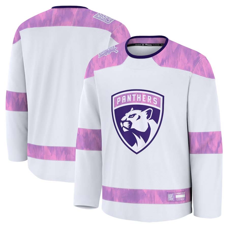 F.Panthers Fanatics 2024 Hockey Fights Cancer Practice Jersey - White Stitched American Hockey Jerseys CustomName