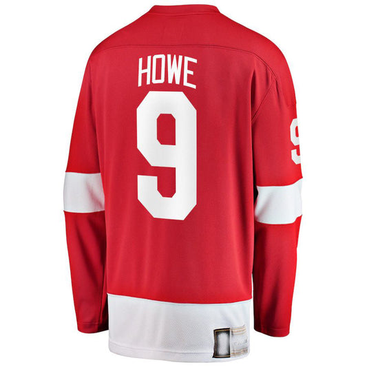D.Red Wings #9 Gordie Howe Fanatics Branded Premier Breakaway Retired Player Jersey  Red Stitched American Hockey Jerseys CustomName
