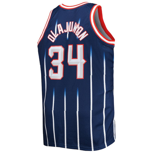 H.Rockets #34 Hakeem Olajuwon Mitchell & Ness Big & Tall Hardwood Classics 1996-97 Swingman Jersey Navy Stitched American Basketball Jersey