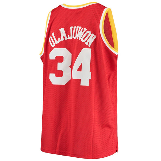 H.Rockets #34 Hakeem Olajuwon Mitchell & Ness Big & Tall Hardwood Classics Jersey  Red Stitched American Basketball Jersey