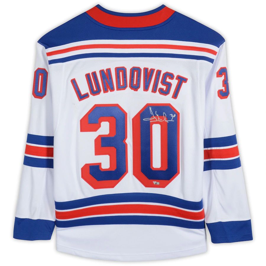 NY.Rangers #30 Henrik Lundqvist Fanatics Authentic Autographed  Breakaway Jersey White Stitched American Hockey Jerseys CustomName