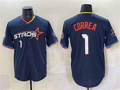 Houston Astros #1 Carlos Correa Navy 2025 City Connect With Texas Patch Limited Stitched Baseball Jersey
