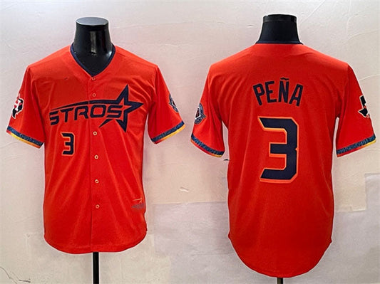Houston Astros #3 Jeremy Pena Orange 2025 City Connect With Texas Patch Limited Stitched Baseball Jersey