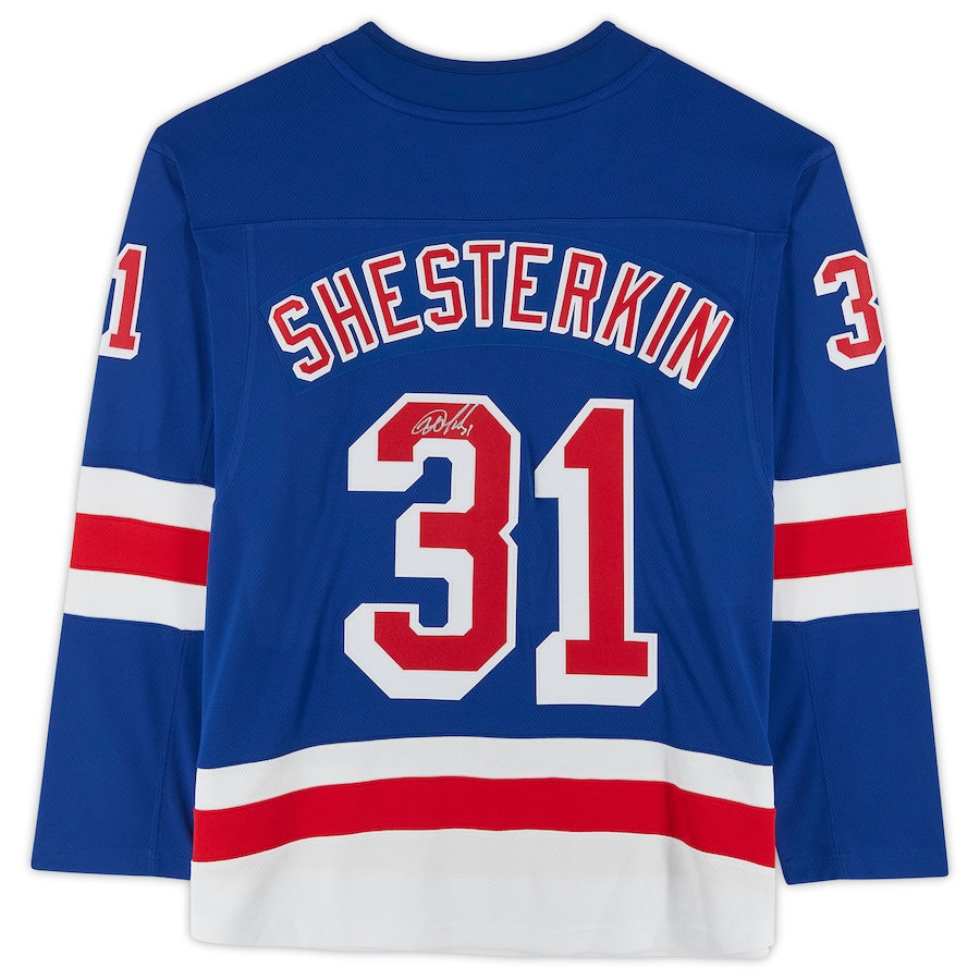 NY.Rangers #31 Igor Shesterkin Fanatics Authentic Autographed Blue Fanatics Breakaway Jersey Stitched American Hockey Jerseys CustomName