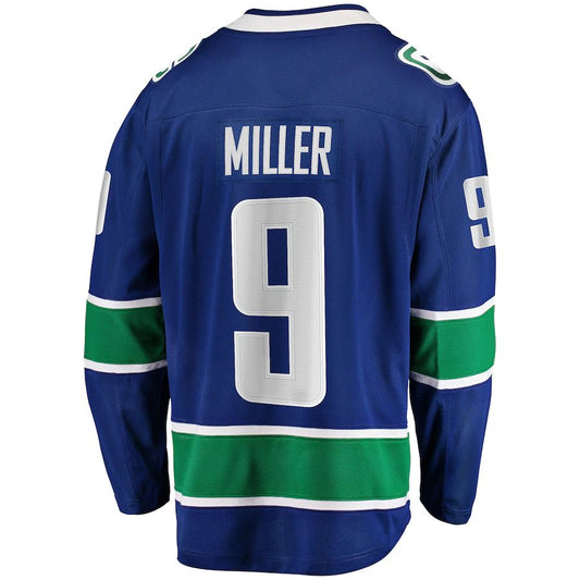 V.Canucks #9 J.T. Miller Fanatics Branded Home Breakaway Player Jersey Blue Stitched American Hockey Jerseys CustomName