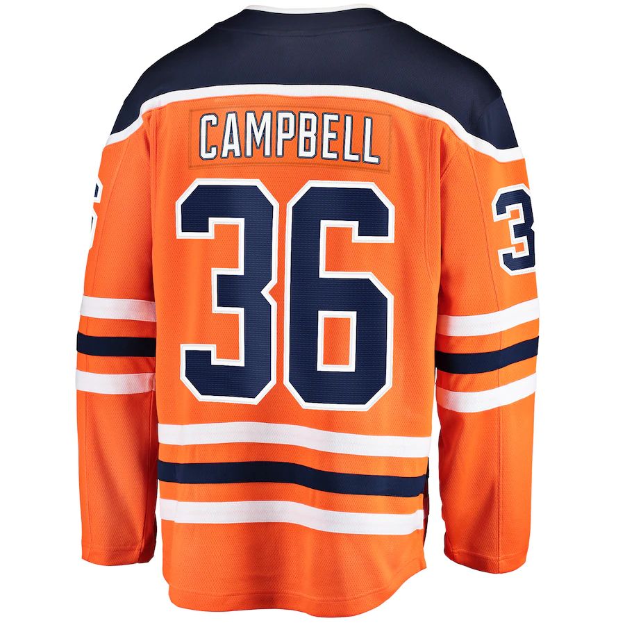 E.Oilers #36 Jack Campbell Fanatics Branded Home Breakaway Player Jersey Orange Stitched American Hockey Jerseys CustomName