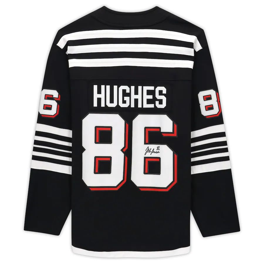 NJ.Devils #86 Jack Hughes Fanatics Authentic Autographed Alternate Breakaway Jersey Black Stitched American Hockey Jerseys CustomName