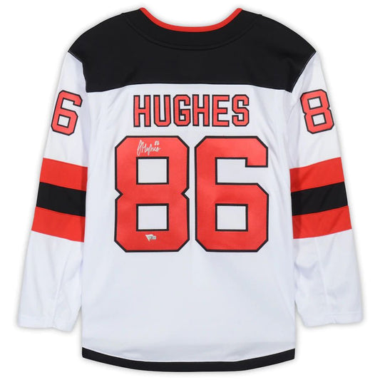 NJ.Devils #86 Jack Hughes Fanatics Authentic Autographed Road Fanatics Breakaway Jersey White Stitched American Hockey Jerseys CustomName