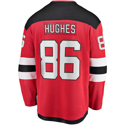 NJ.Devils #86 Jack Hughes Fanatics Branded Home Premier Breakaway Player Jersey  Red Stitched American Hockey Jerseys CustomName