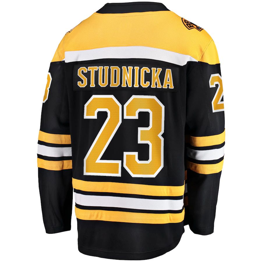 B.Bruins #23 Jack Studnicka Fanatics Branded Home Breakaway Player Jersey Black Stitched American Hockey Jerseys CustomName