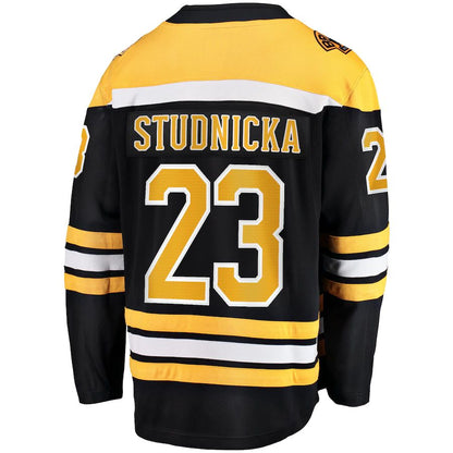 B.Bruins #23 Jack Studnicka Fanatics Branded Home Breakaway Player Jersey Black Stitched American Hockey Jerseys CustomName