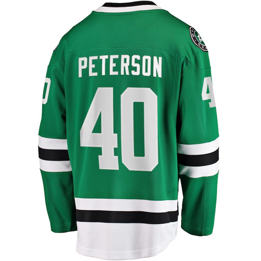 D.Stars #40 Jacob Peterson Fanatics Branded Home Breakaway Player Jersey Kelly Green Stitched American Hockey Jerseys CustomName