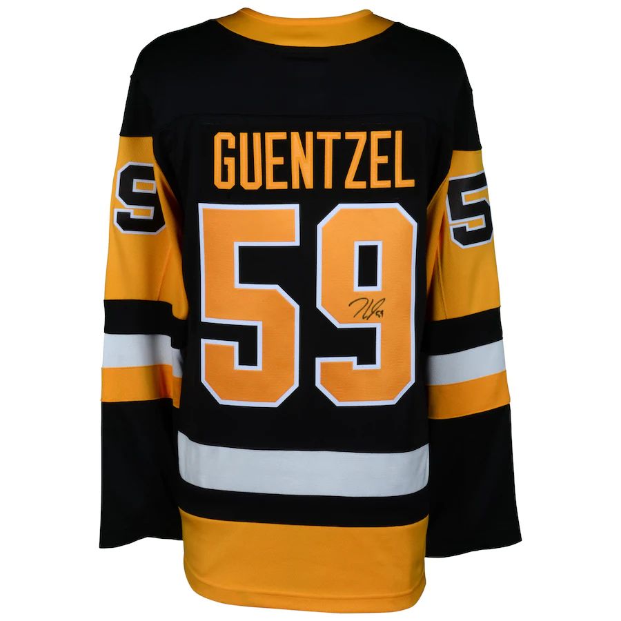 P.Penguins #59 Jake Guentzel Fanatics Authentic Autographed Black Fanatics Breakaway Jersey Black Stitched American Hockey Jerseys CustomName