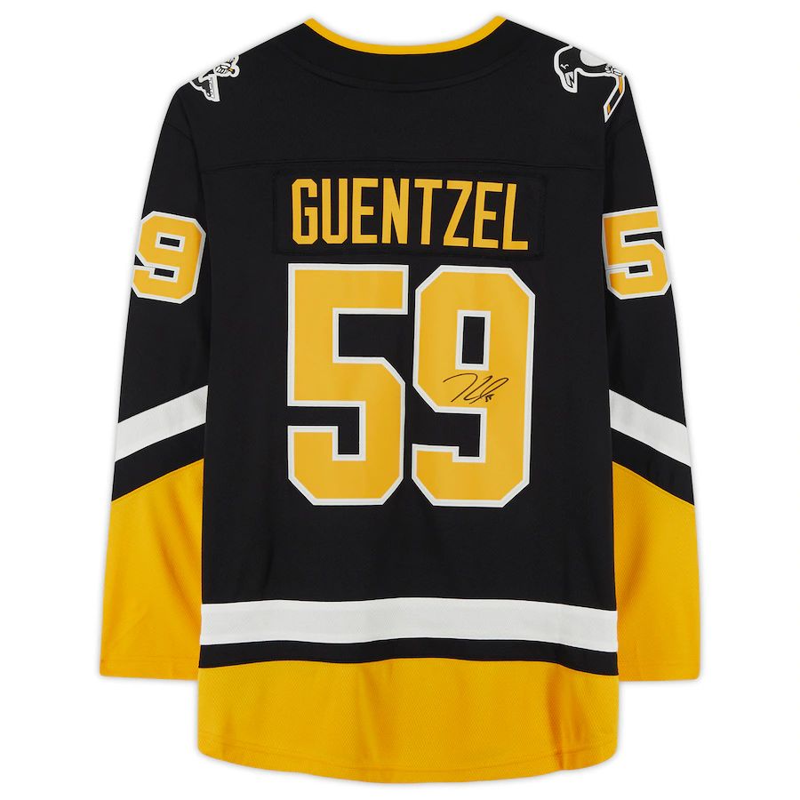 P.Penguins #59 Jake Guentzel Fanatics Authentic Autographed Breakaway 2021 Alternate Jersey Black Stitched American Hockey Jerseys CustomName