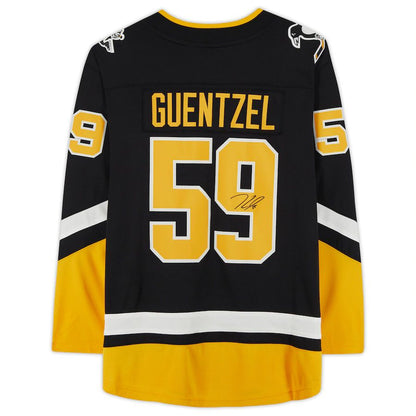 P.Penguins #59 Jake Guentzel Fanatics Authentic Autographed Breakaway 2021 Alternate Jersey Black Stitched American Hockey Jerseys CustomName