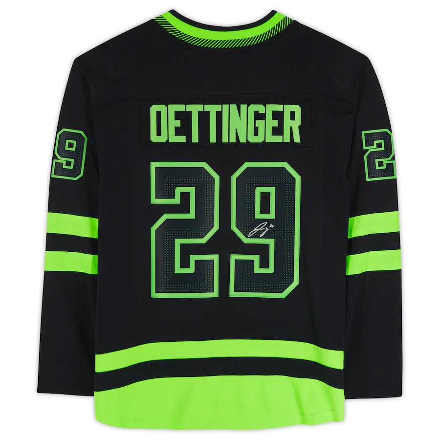 D.Stars #29 Jake Oettinger Fanatics Authentic Autographed Alternate Fanatics Breakaway Jersey Stitched American Hockey Jerseys CustomName