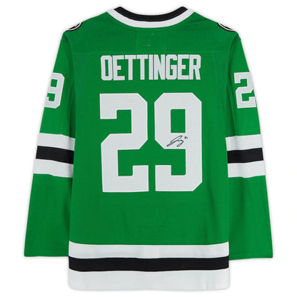 D.Stars #29 Jake Oettinger Fanatics Authentic Autographed adidas Authentic Jersey Kelly Green Stitched American Hockey Jerseys CustomName