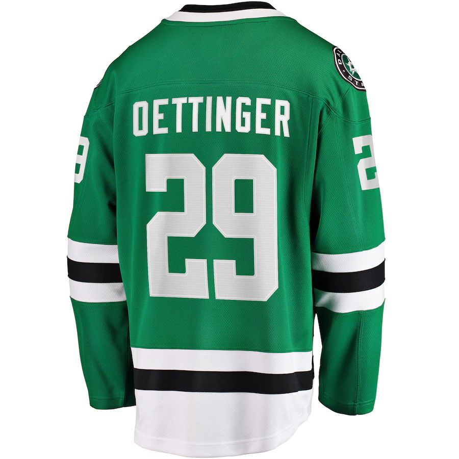 D.Stars #29 Jake Oettinger Fanatics Branded Home Breakaway Player Jersey Kelly Green Stitched American Hockey Jerseys CustomName