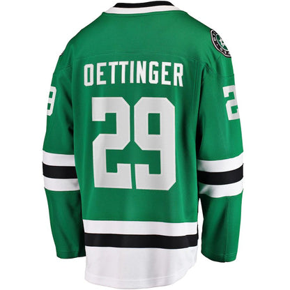D.Stars #29 Jake Oettinger Fanatics Branded Home Breakaway Player Jersey Kelly Green Stitched American Hockey Jerseys CustomName