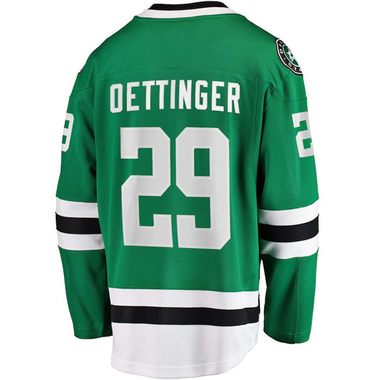 D.Stars #29 Jake Oettinger Fanatics Branded Home Breakaway Player Jersey Kelly Green Stitched American Hockey Jerseys CustomName