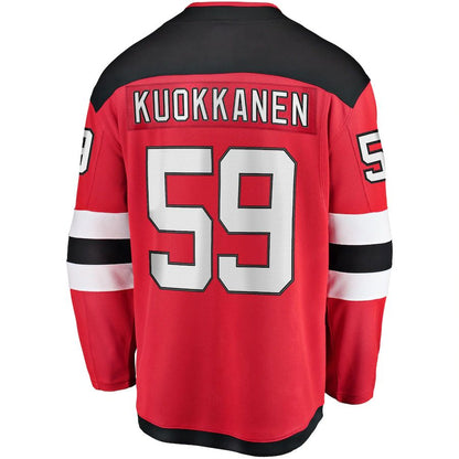 NJ.Devils #59 Janne Kuokkanen Fanatics Branded Home Breakaway Player Jersey Red Stitched American Hockey Jerseys CustomName
