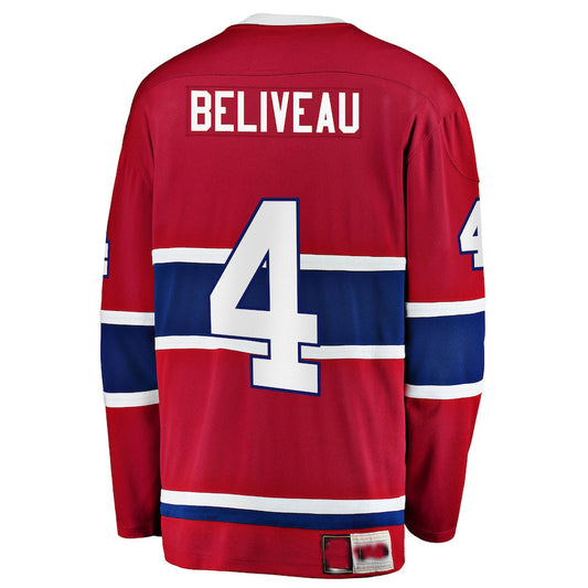 M.Canadiens #4 Jean Beliveau Fanatics Branded Premier Breakaway Retired Player Jersey Red Stitched American Hockey Jerseys CustomName