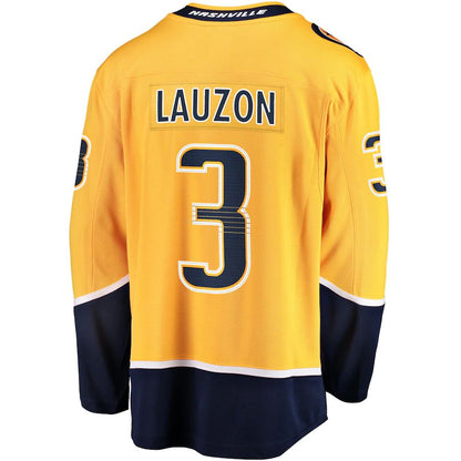 N.Predators #3 Jeremy Lauzon Fanatics Branded Home Breakaway Player Jersey Gold Stitched American Hockey Jerseys CustomName