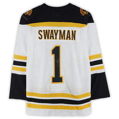B.Bruins #1 Jeremy Swayman Fanatics Authentic Autographed Authentic Jersey White Black Stitched American Hockey Jerseys CustomName